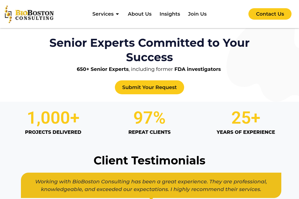 Screenshot of BioBoston Consulting website
