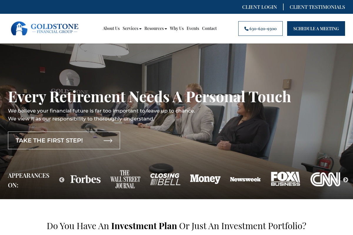 Screenshot of Goldstone Financial Group website