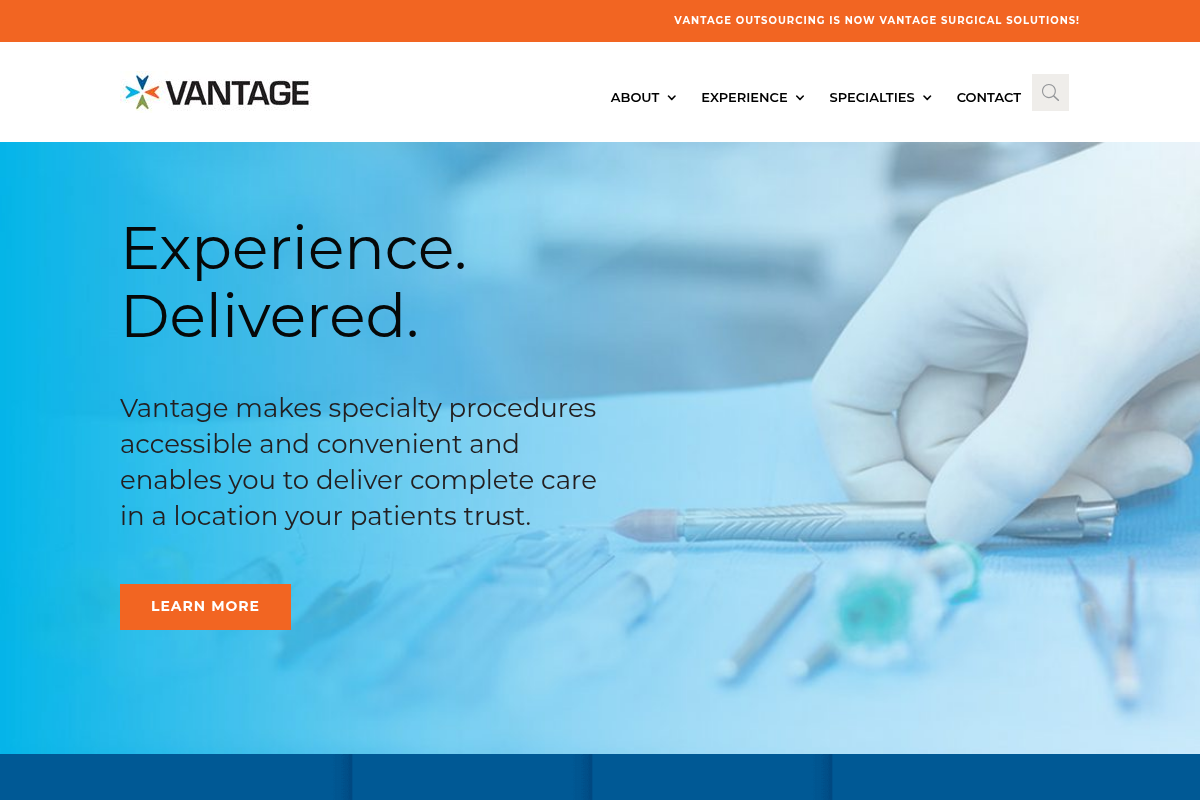 Screenshot of VANTAGE – Surgical Solutions website