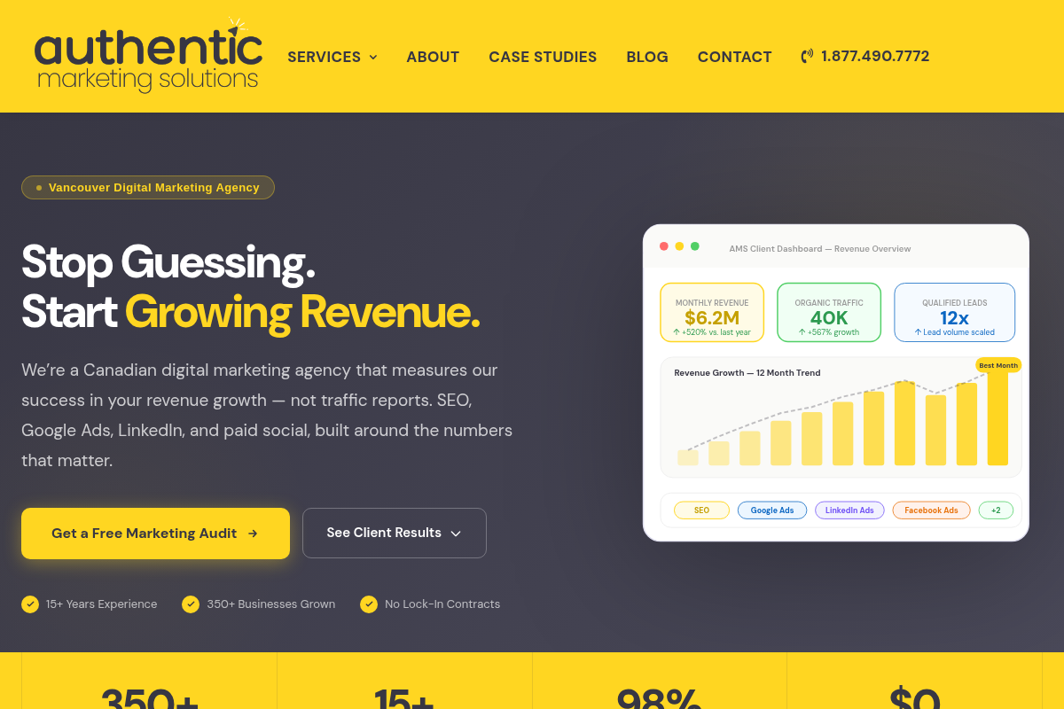 Screenshot of Authentic Marketing Solutions (AMS) website