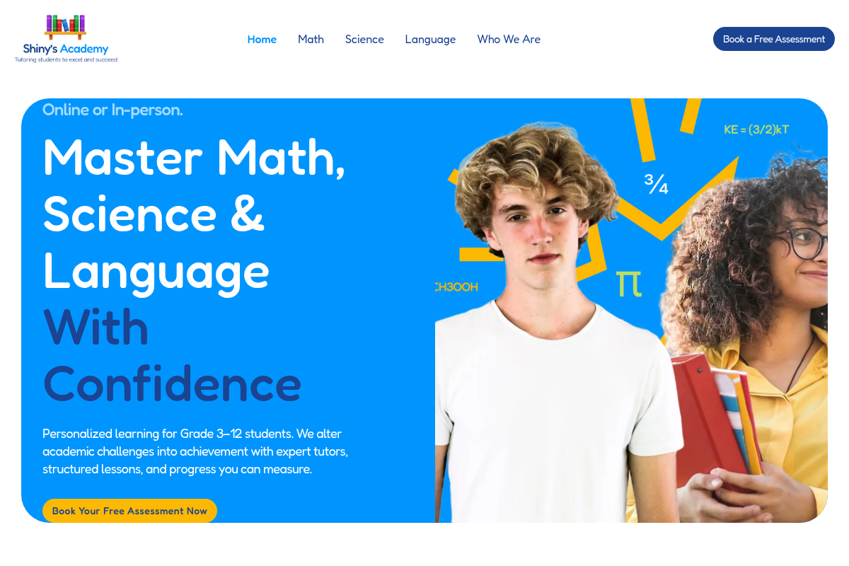 Screenshot of Shiny’s Academy website