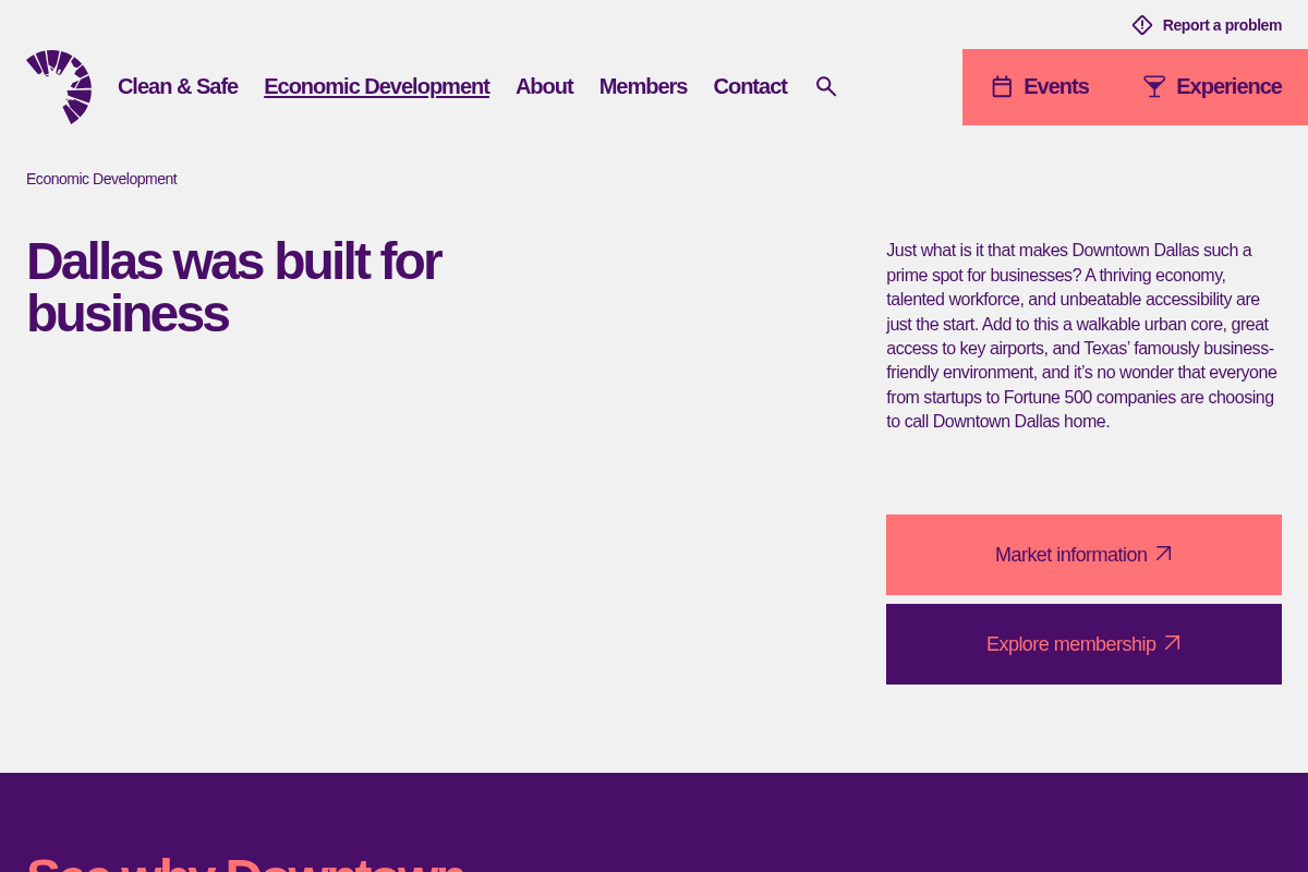 Screenshot of Downtown Dallas Inc. website