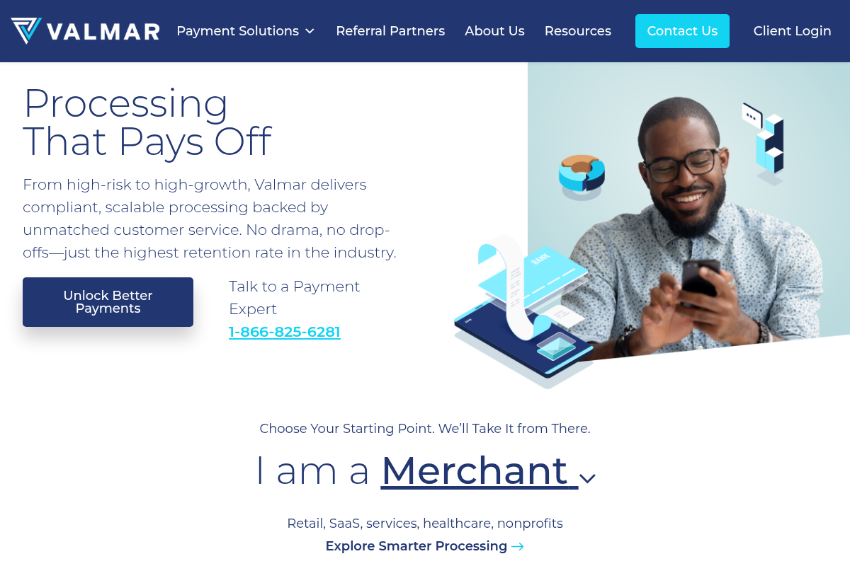 Screenshot of Valmar Merchant Services website
