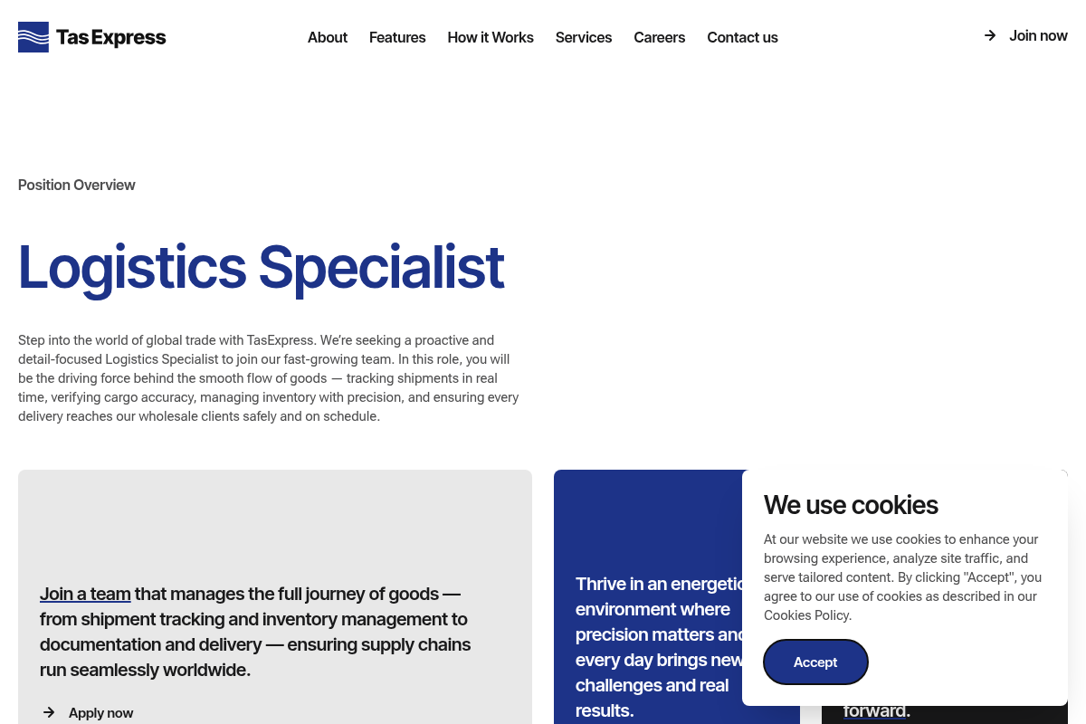 Screenshot of TasExpress website