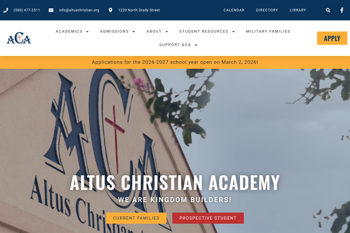 Screenshot of Altus Christian Academy website
