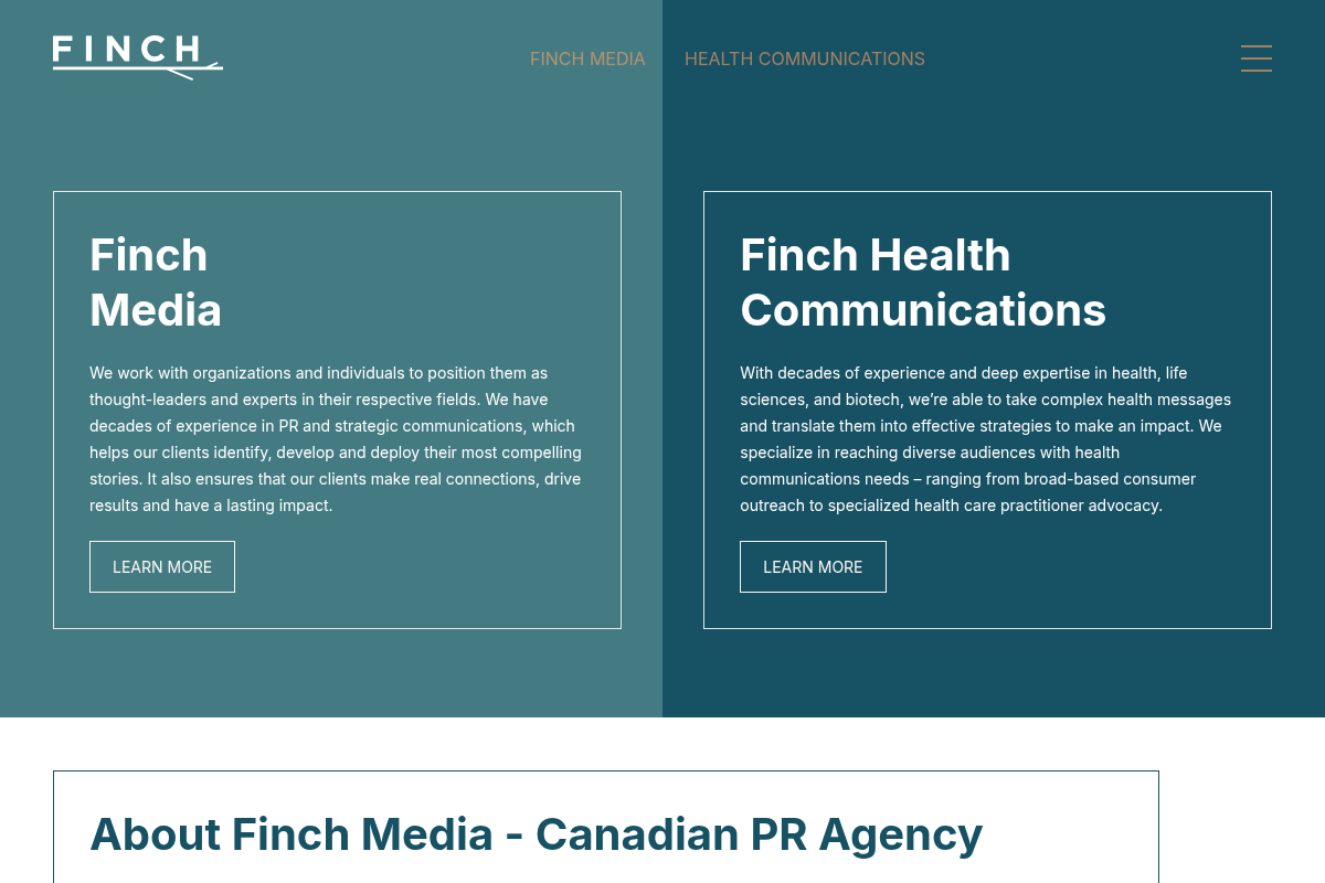 Screenshot of Finch Media website