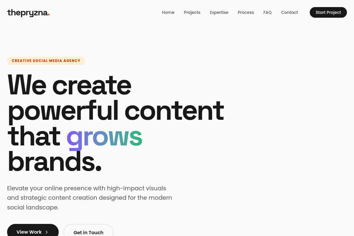 Screenshot of ThePryzna — Digital Marketing & Content Agency website