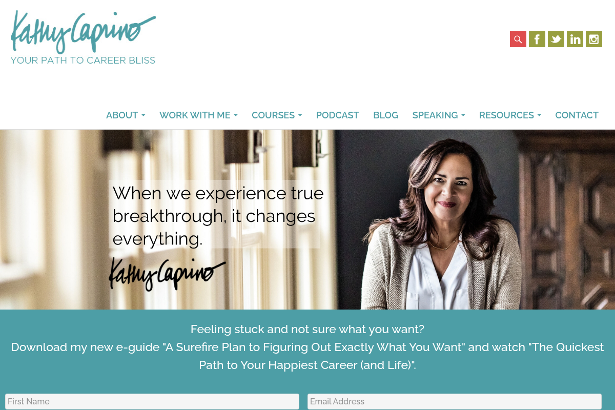 Screenshot of Kathy Caprino website