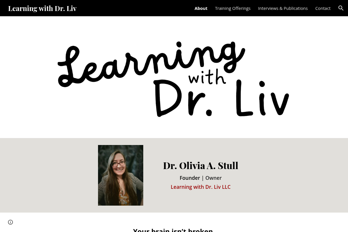 Screenshot of Learning with Dr. Liv website