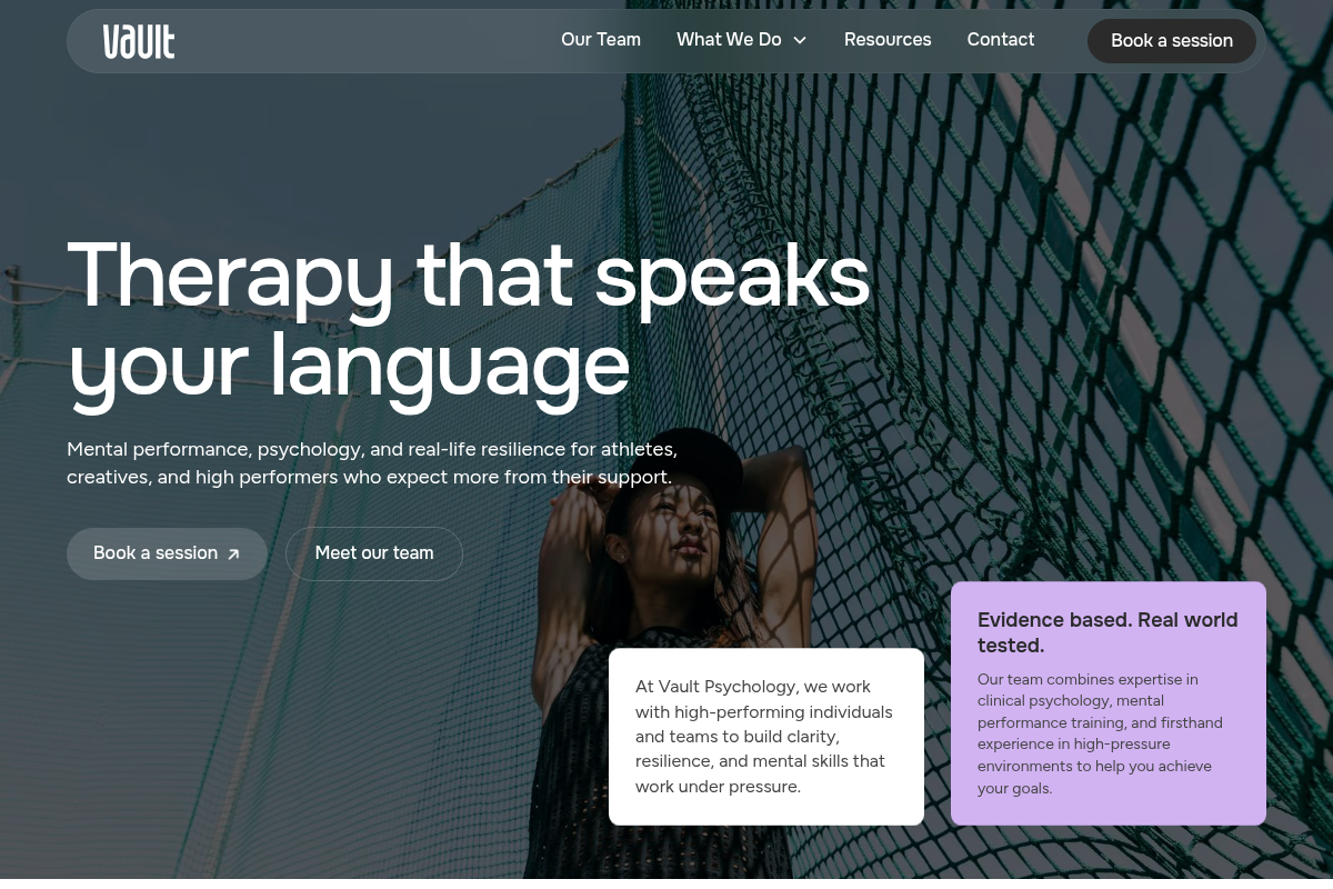 Screenshot of Vault Psychology website