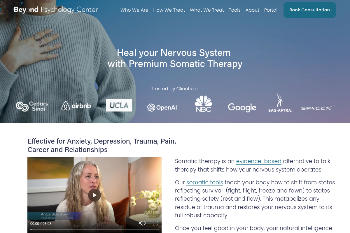 Screenshot of Beyond Psychology Center website