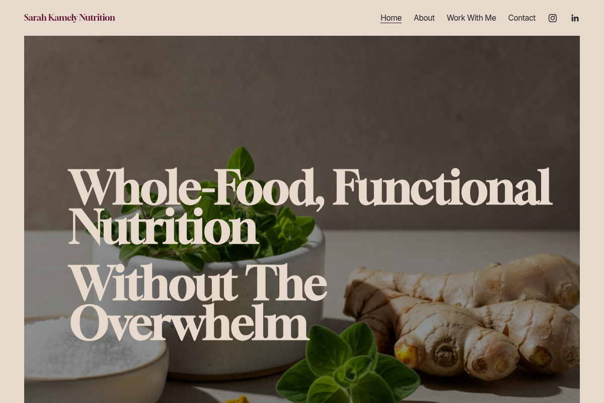 Screenshot of Sarah Kamely Nutrition website