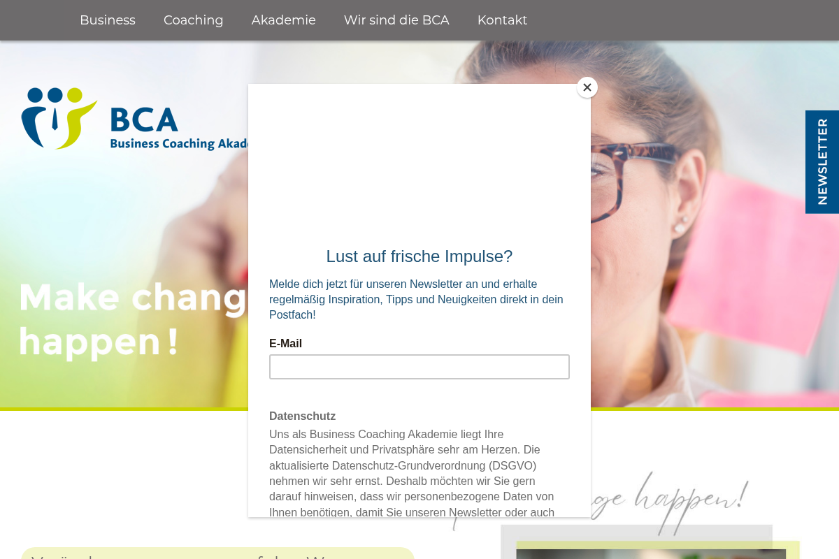 Screenshot of BCA Business Coaching Akademie website