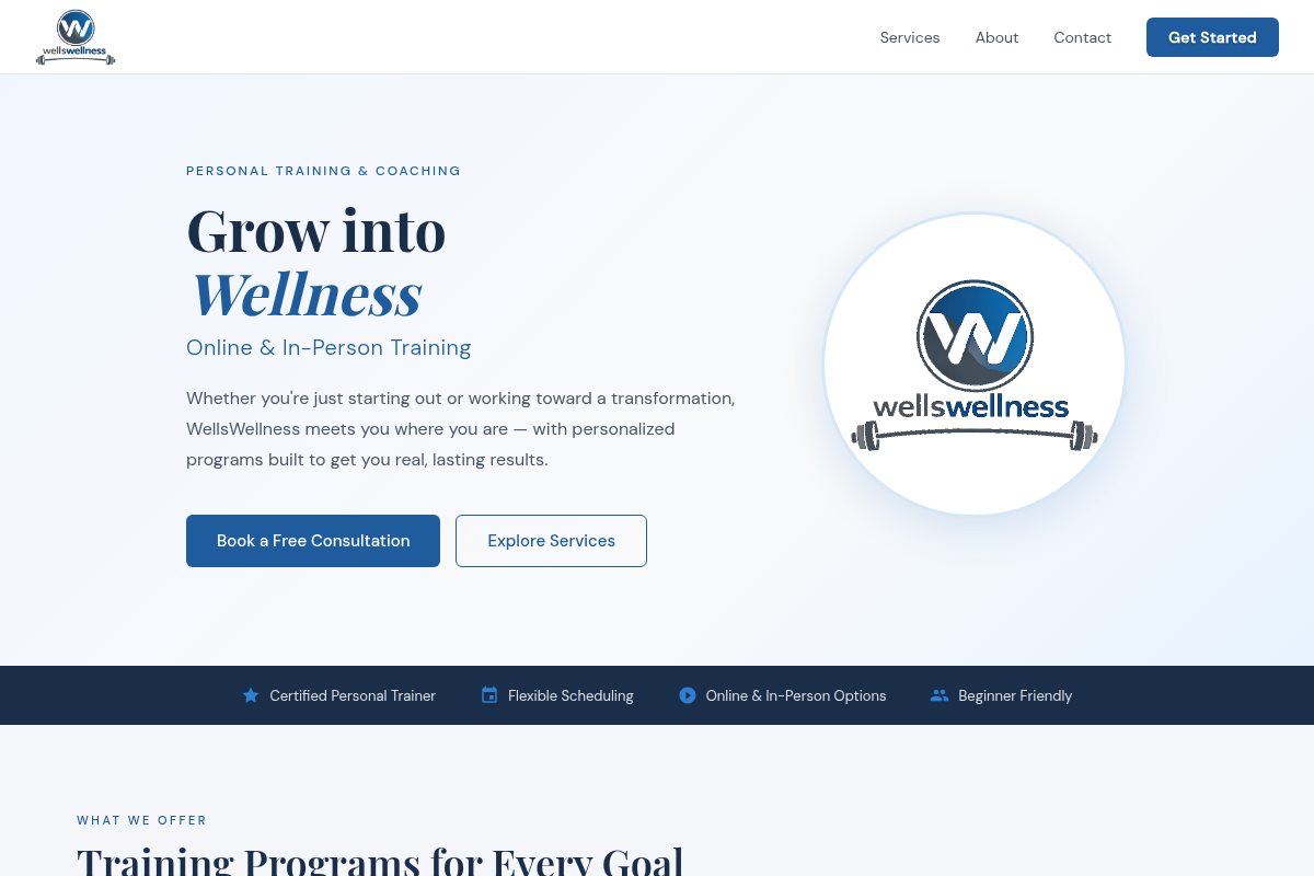Screenshot of WellsWellness – Grow into Wellness website