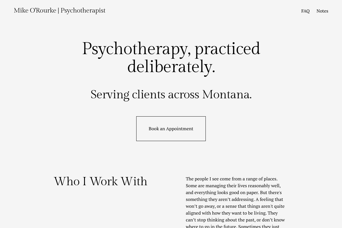 Screenshot of Mike O'Rourke | Psychotherapist | Psychotherapy & Coaching website