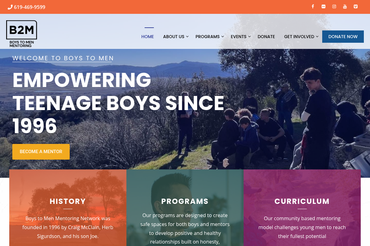 Screenshot of Boys to Men Mentoring Network website