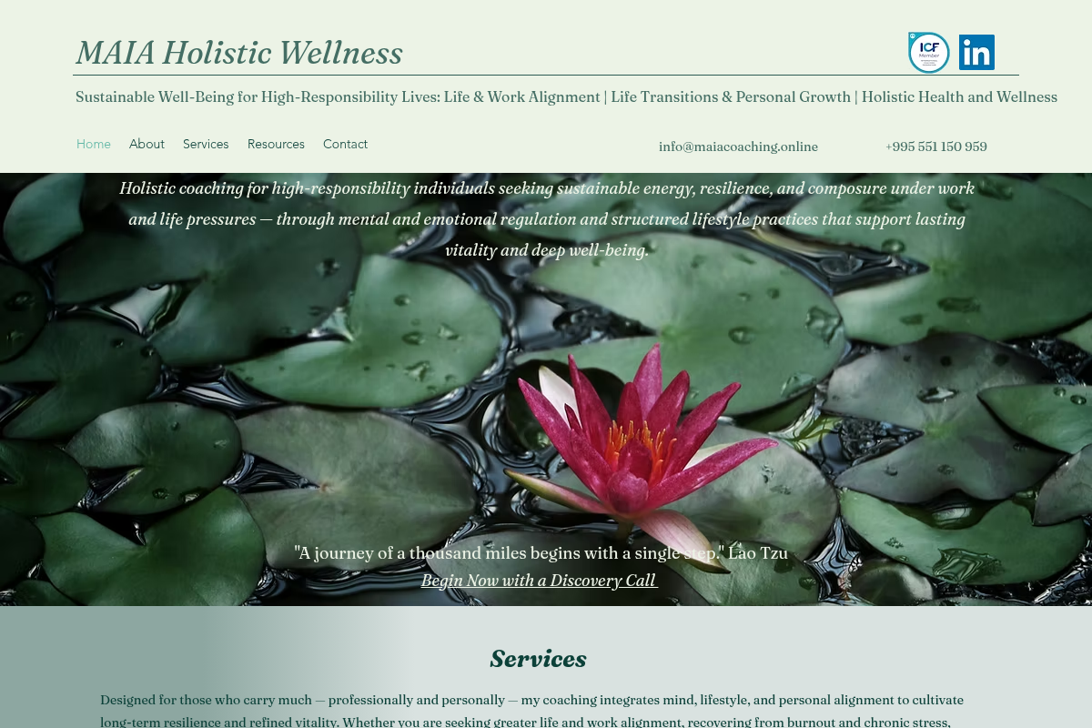 Screenshot of Maia Holistic Coaching website