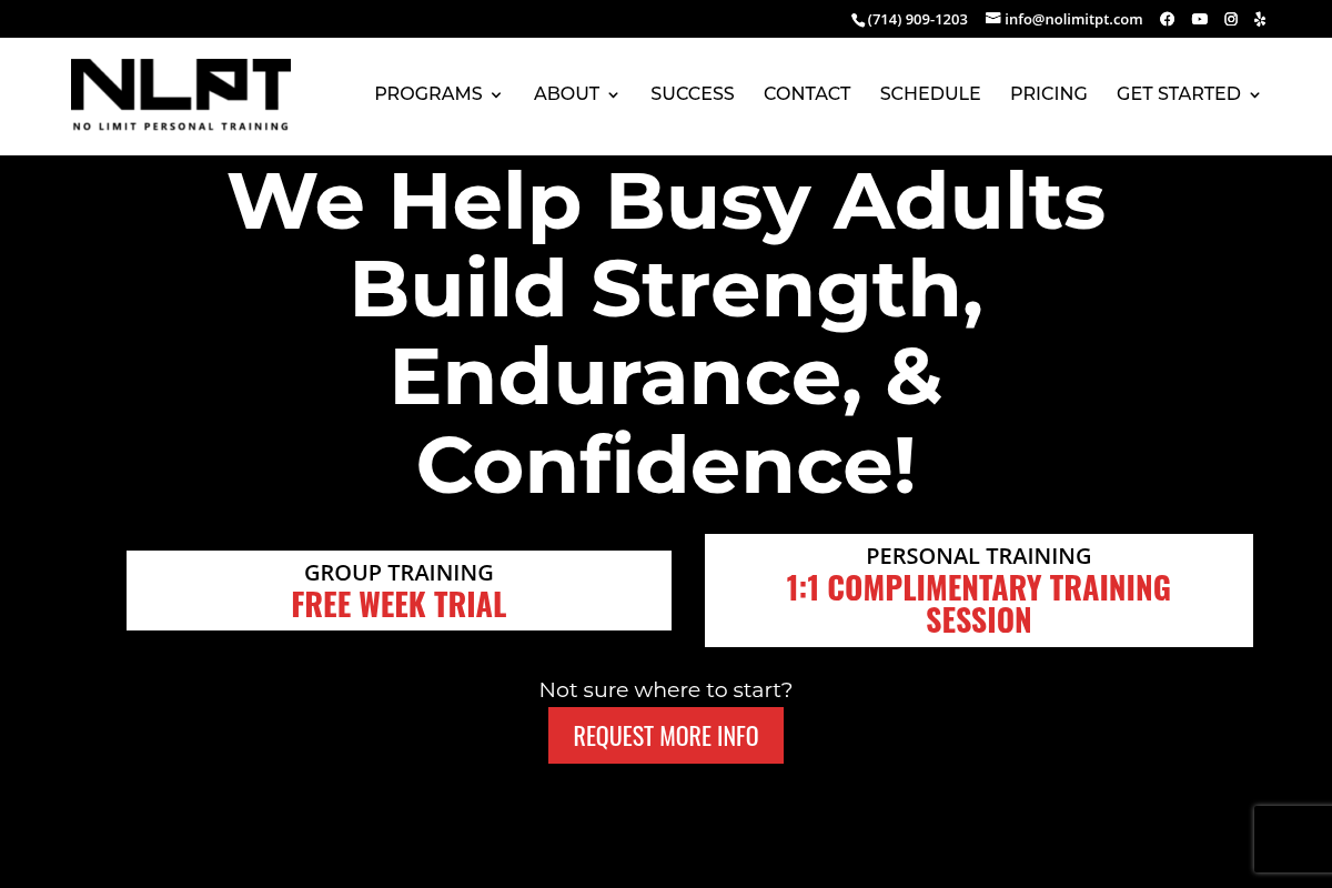 Screenshot of No Limit Personal Training website