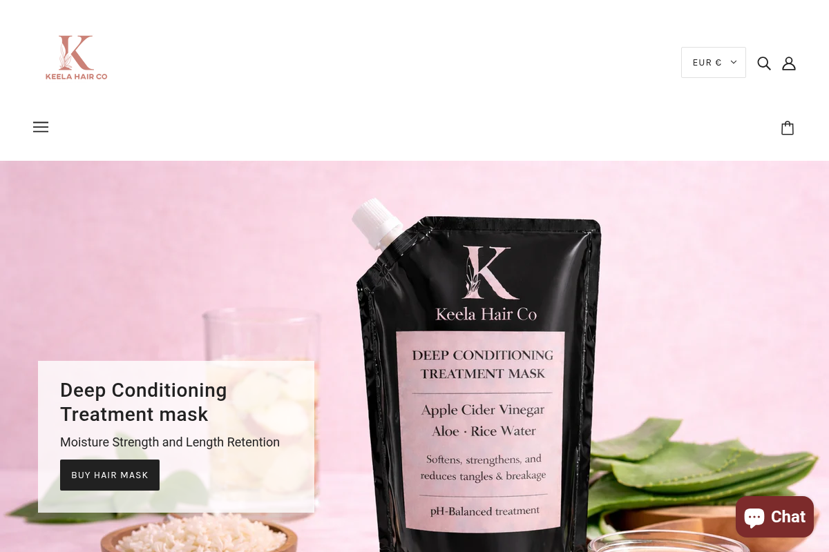 Screenshot of Keela Hair Co. website