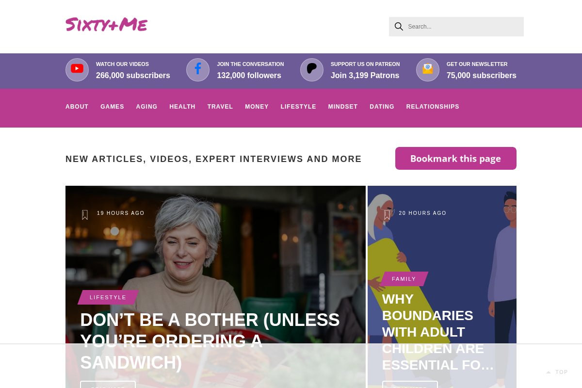 Screenshot of Sixty and Me website