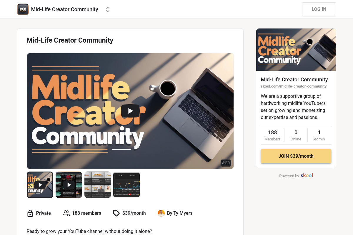 Screenshot of Mid-Life Creator Community website