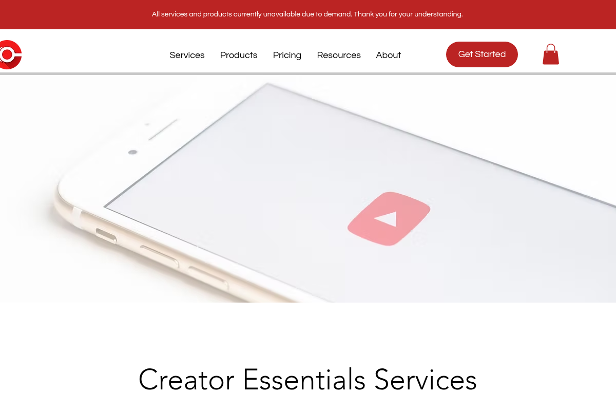 Screenshot of Creator Essentials website