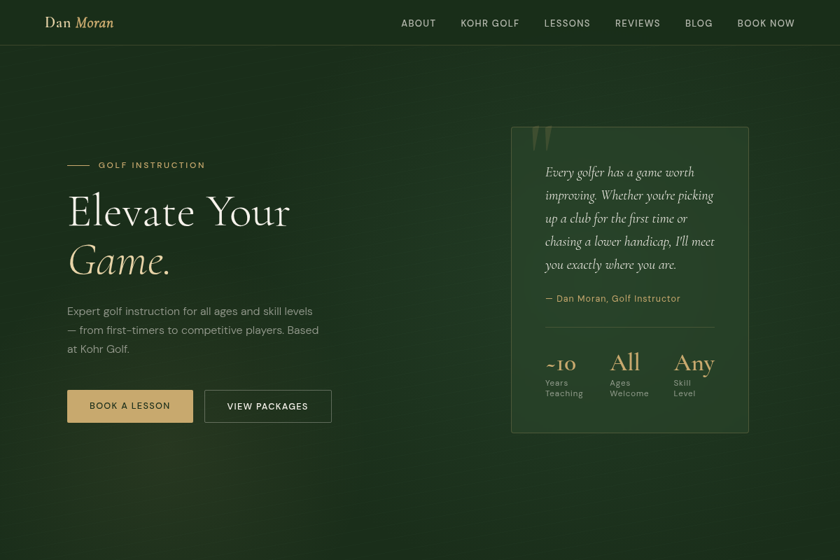Screenshot of Dan Moran | KOHR Golf Lessons website