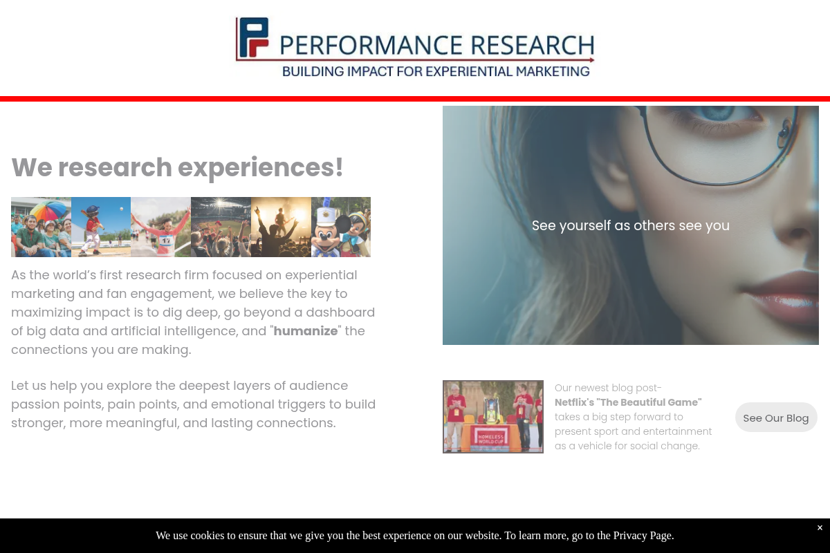 Screenshot of Performance Research website