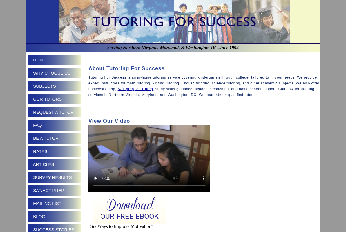 Screenshot of Tutoring for Success website