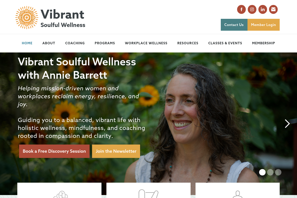 Screenshot of Vibrant Soulful Wellness website