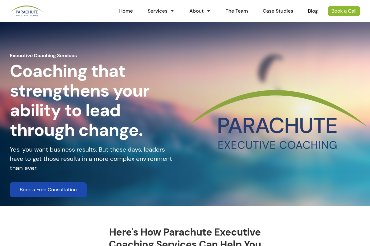 Screenshot of Parachute Executive Coaching website