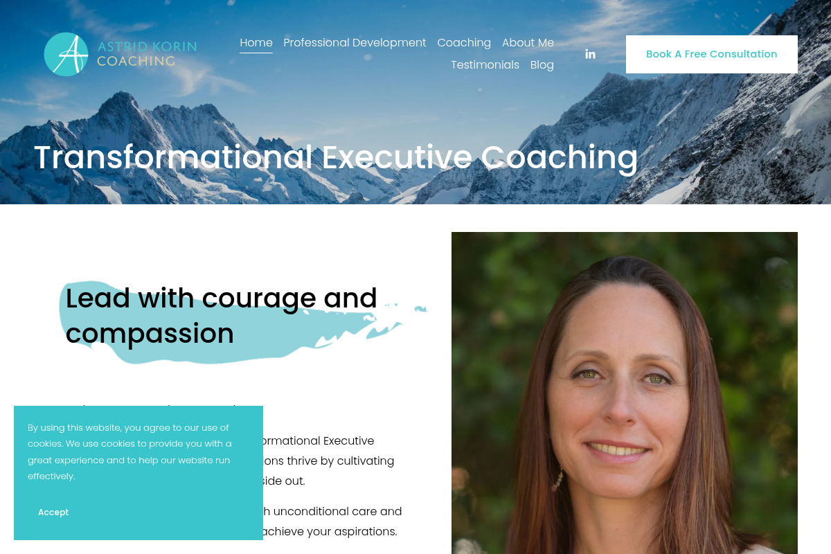 Screenshot of Astrid Korin Coaching website