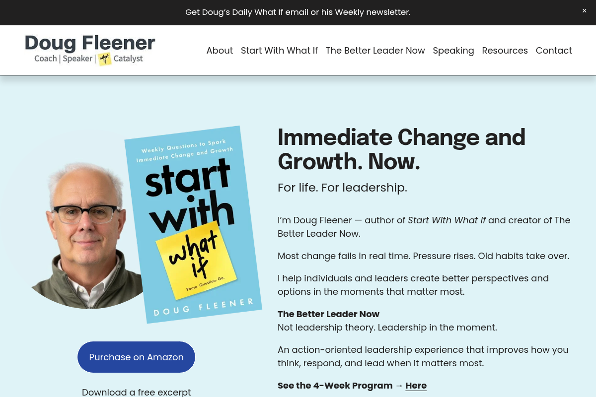 Screenshot of The Better Leader Now | Doug Fleener website