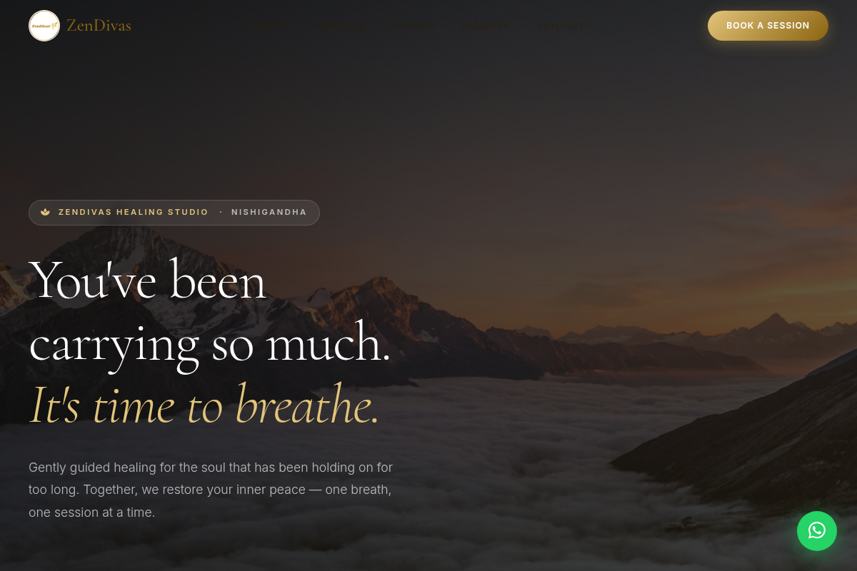 Screenshot of ZenDivas Healing Studio | Nishigandha website