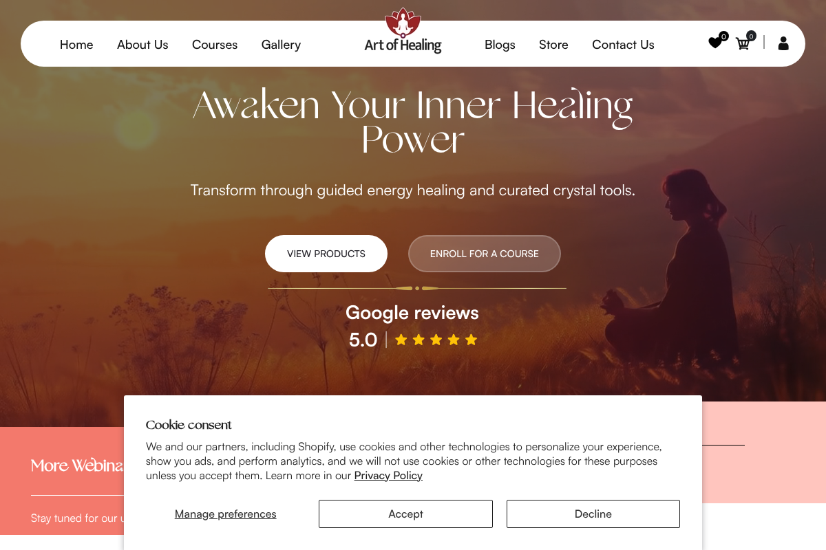 Screenshot of Art of Healing website