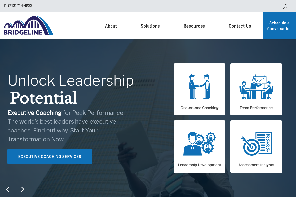 Screenshot of Bridgeline Coaching website