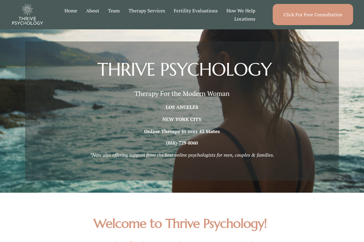 Screenshot of Thrive Psychology Group website