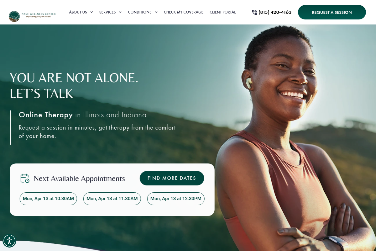 Screenshot of Nave Wellness Center website