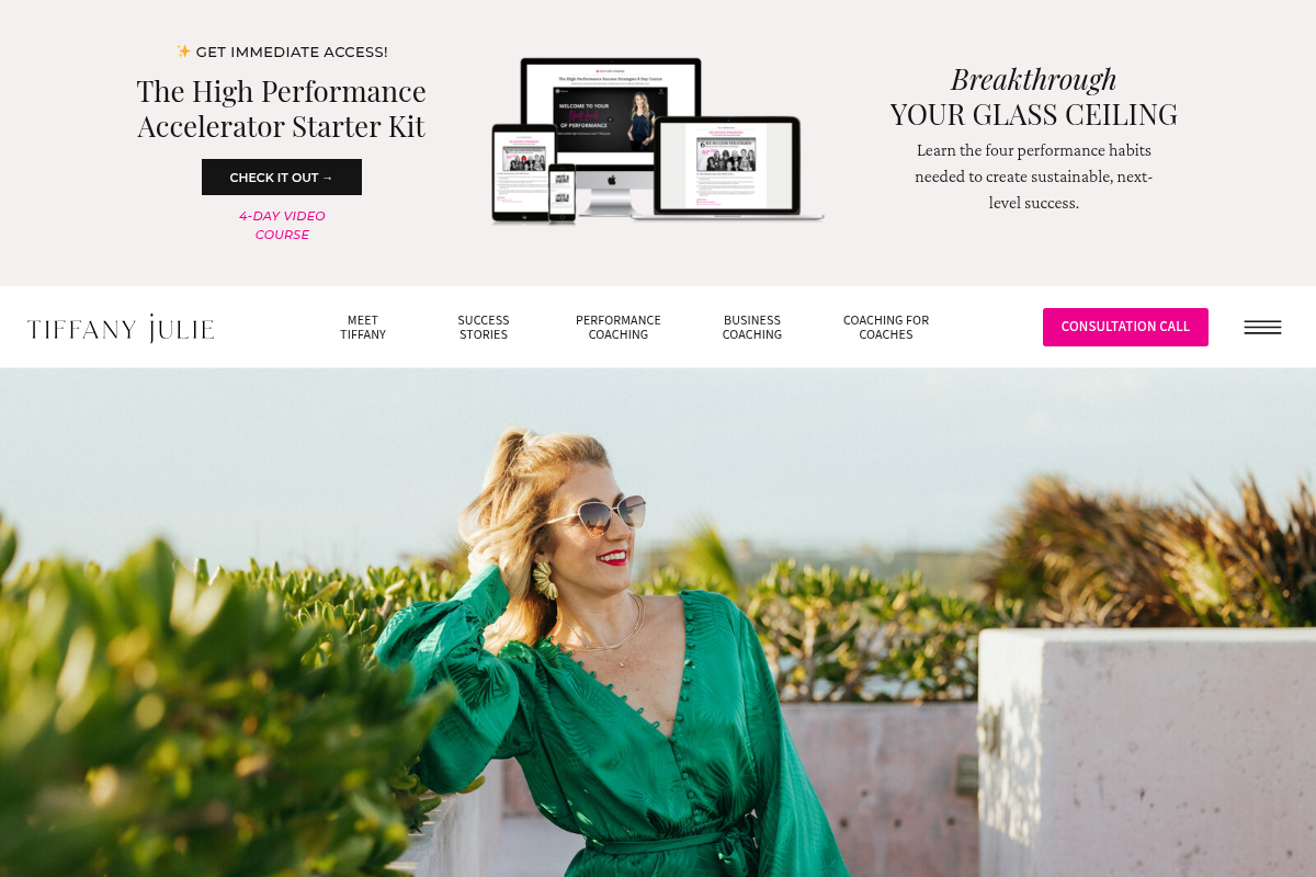 Screenshot of Tiffany Julie High Performance Coaching website