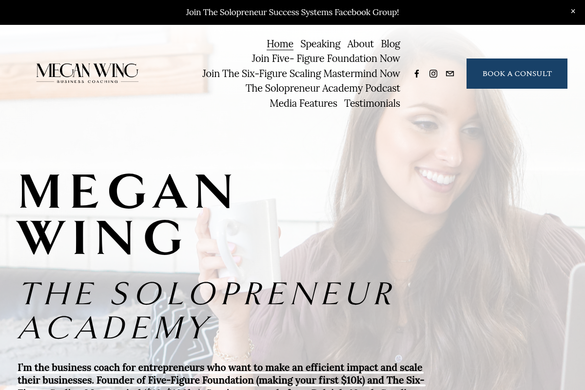 Screenshot of Megan Wing Coaching website