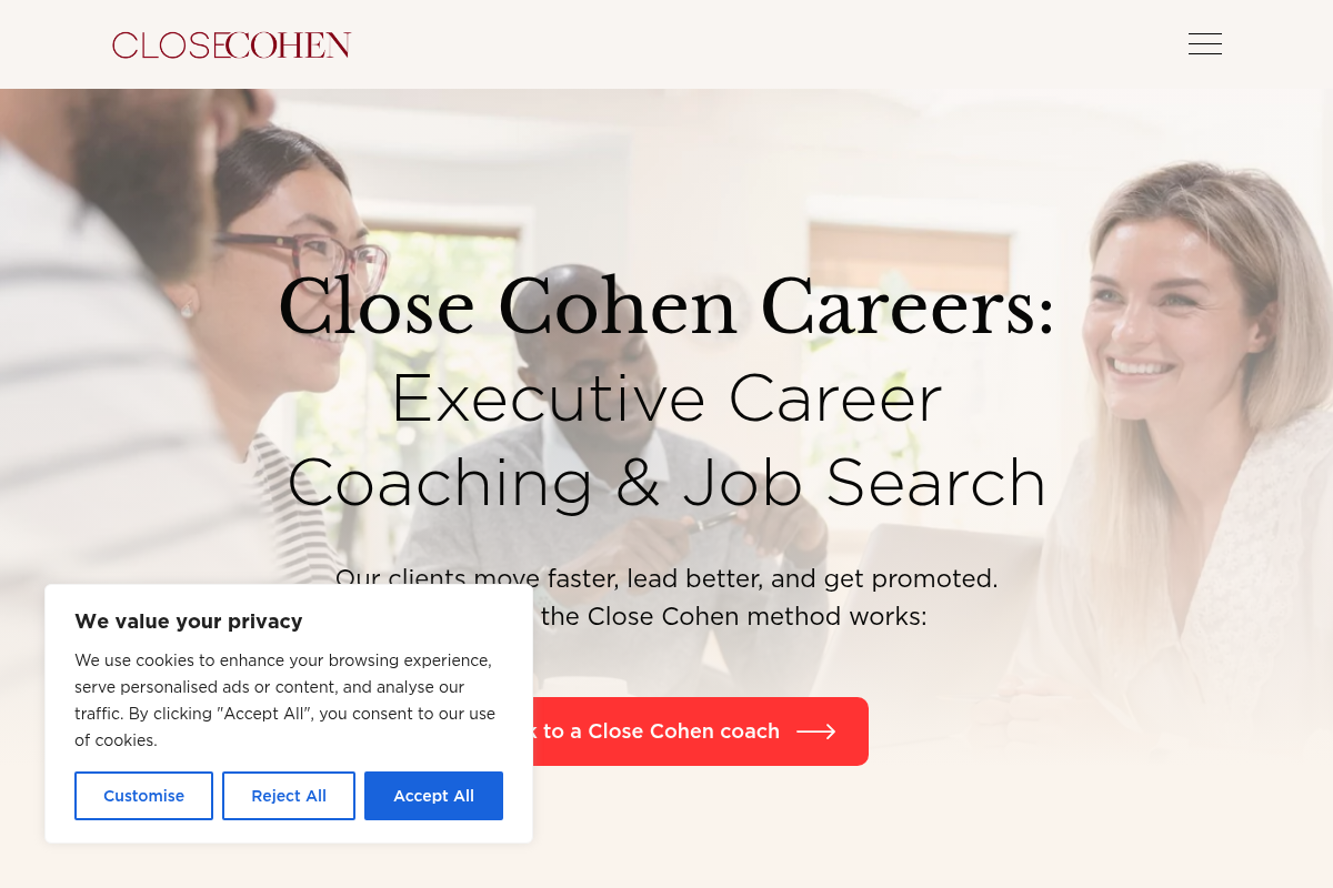 Screenshot of Close Cohen Career Consulting website