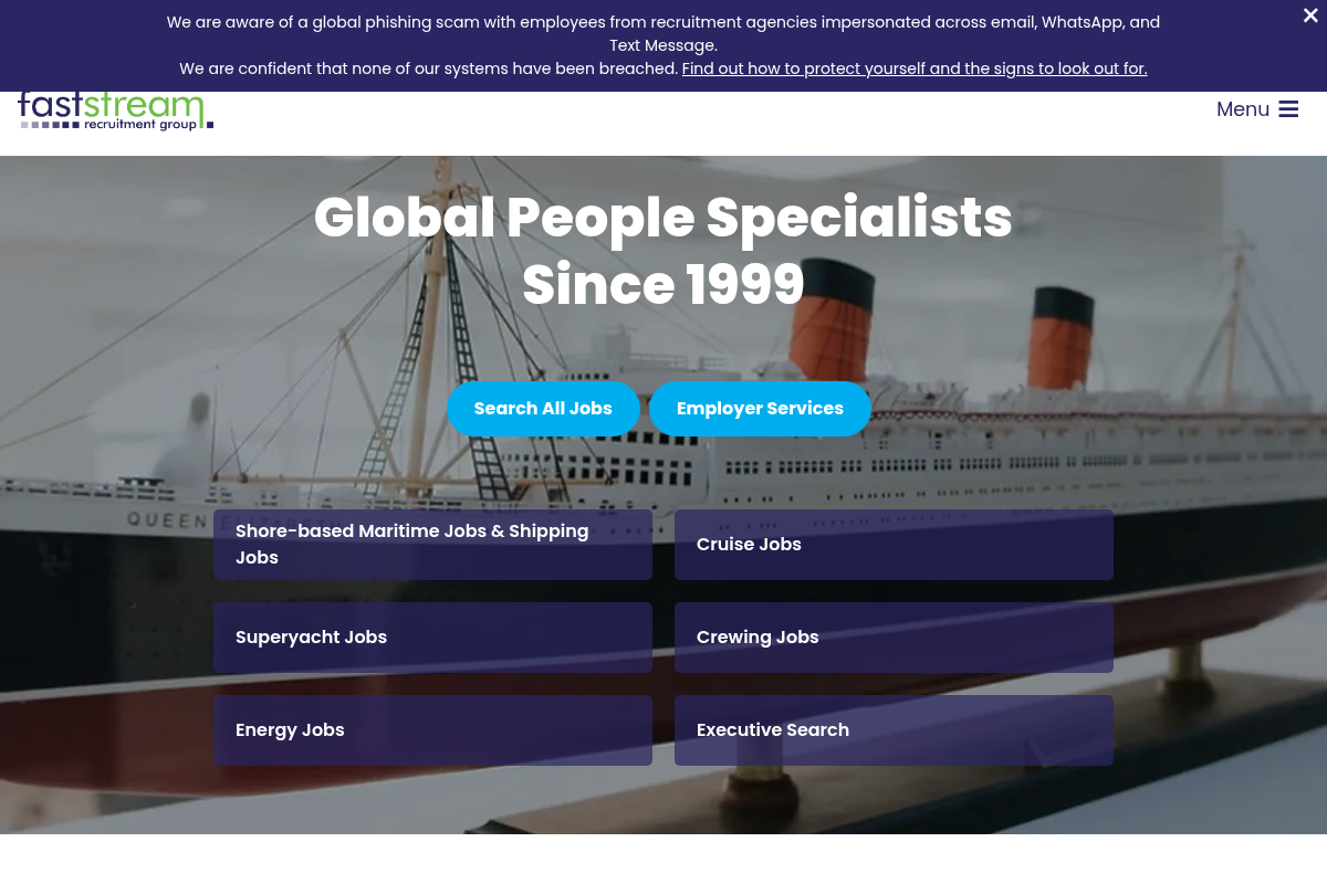Screenshot of Faststream Recruitment website