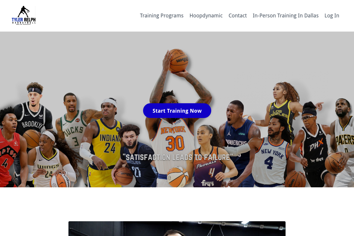 Screenshot of Tyler Relph Basketball Academy website
