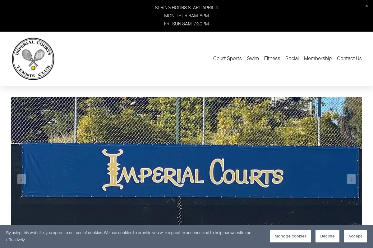 Screenshot of Imperial Courts Tennis Club website