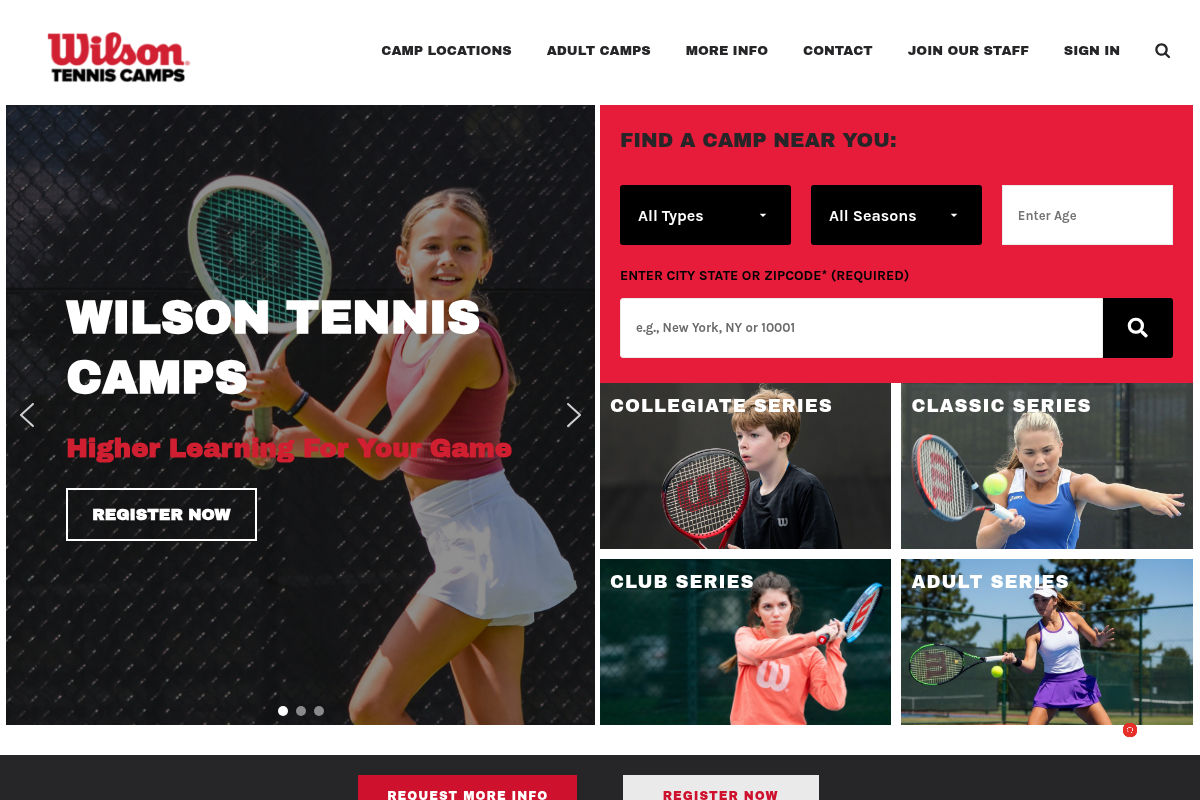 Screenshot of Wilson Tennis Camps at UC Santa Cruz website
