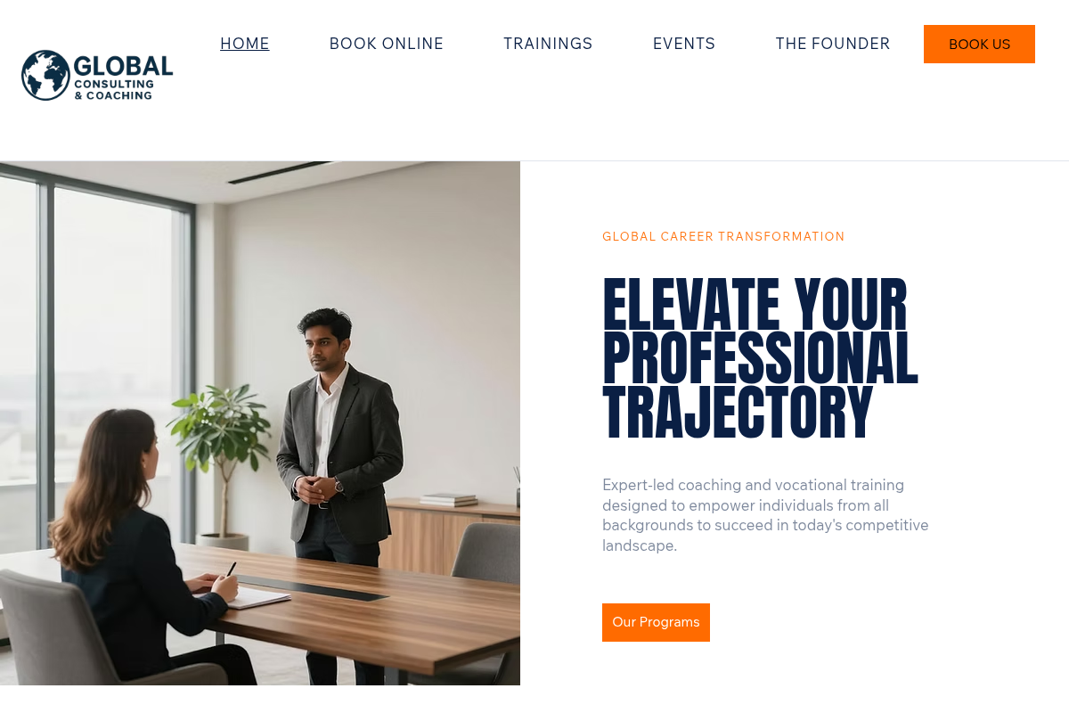 Screenshot of Global Consulting and Coaching website