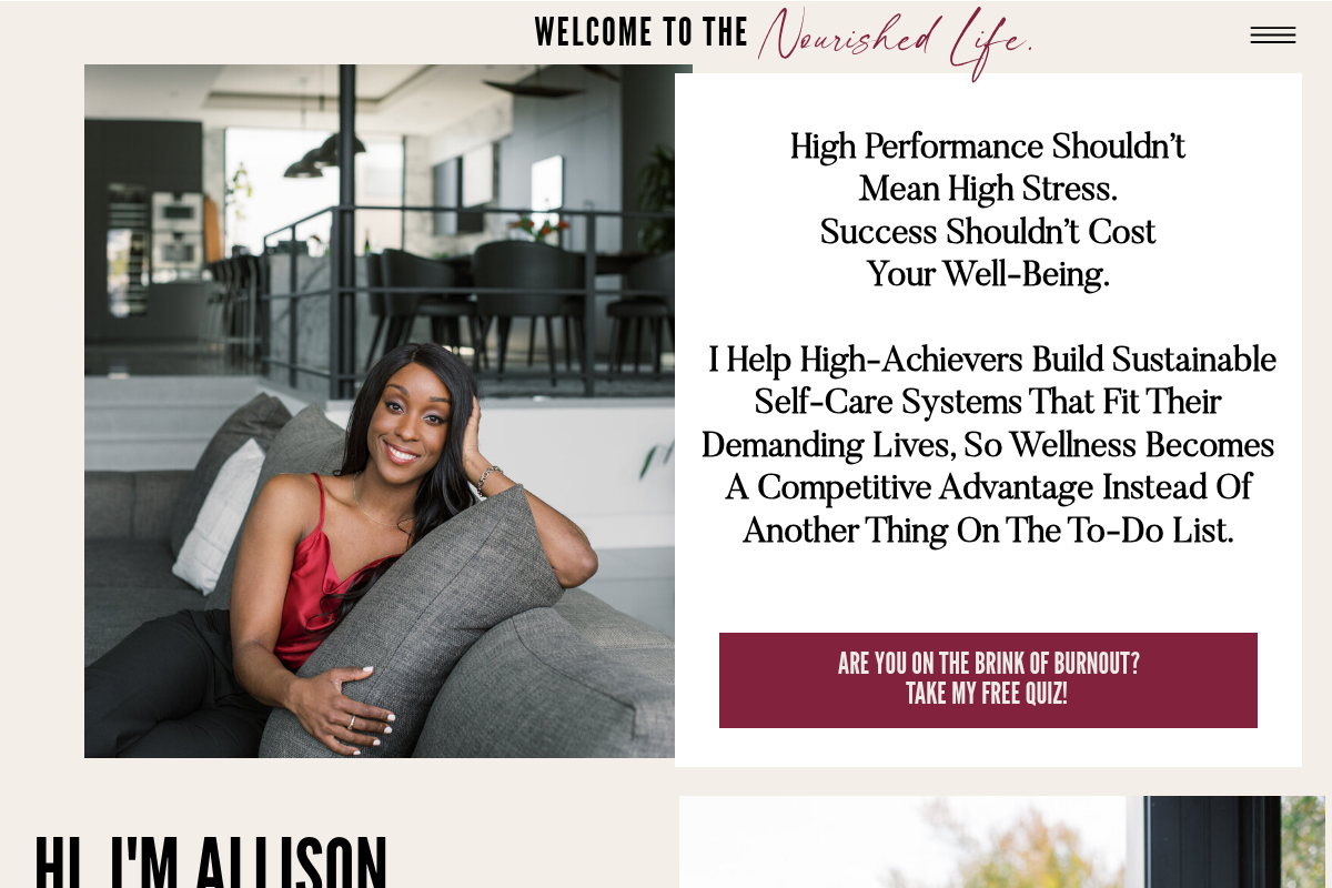 Screenshot of Nourished Life Coaching website