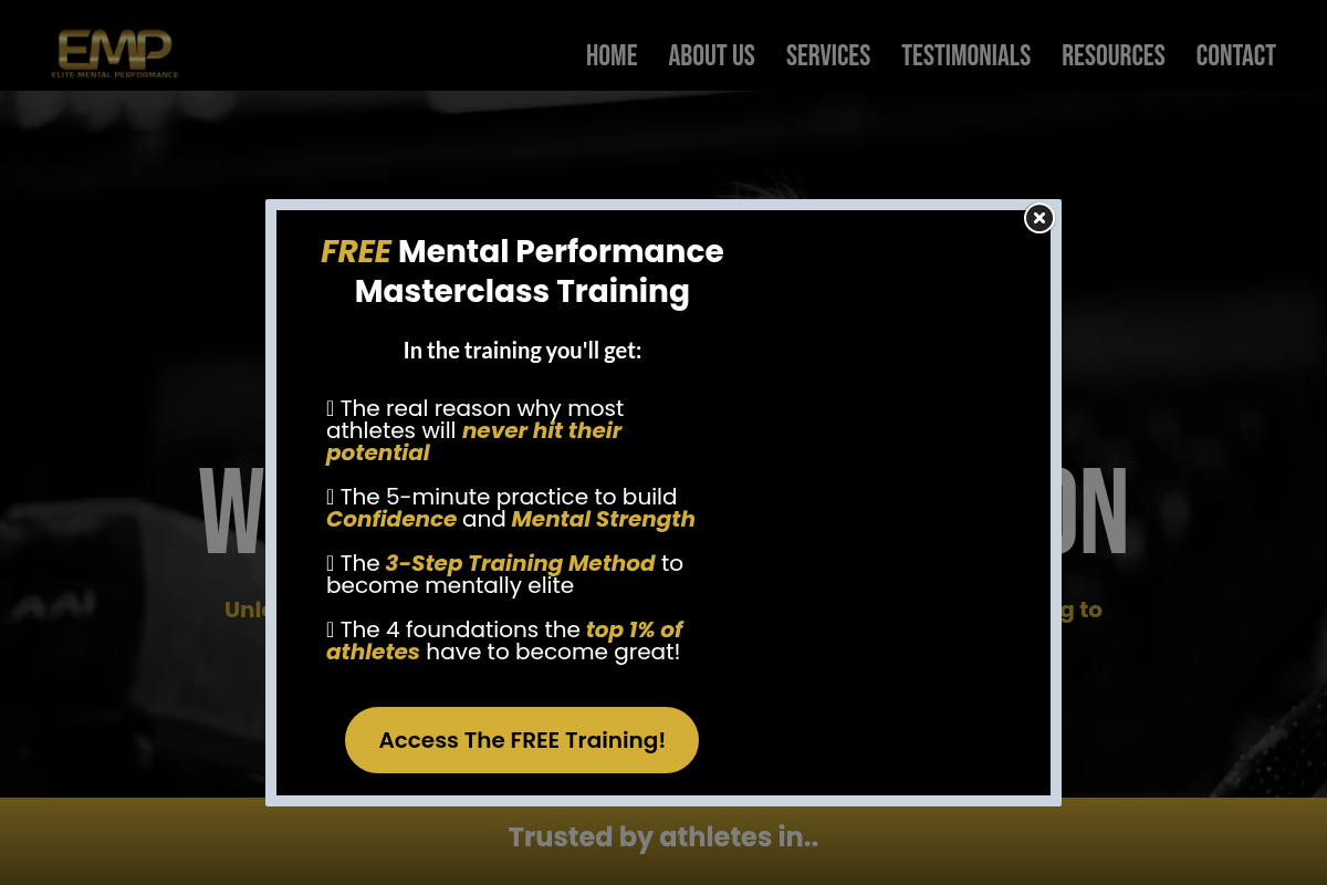 Screenshot of Elite Mental Performance website