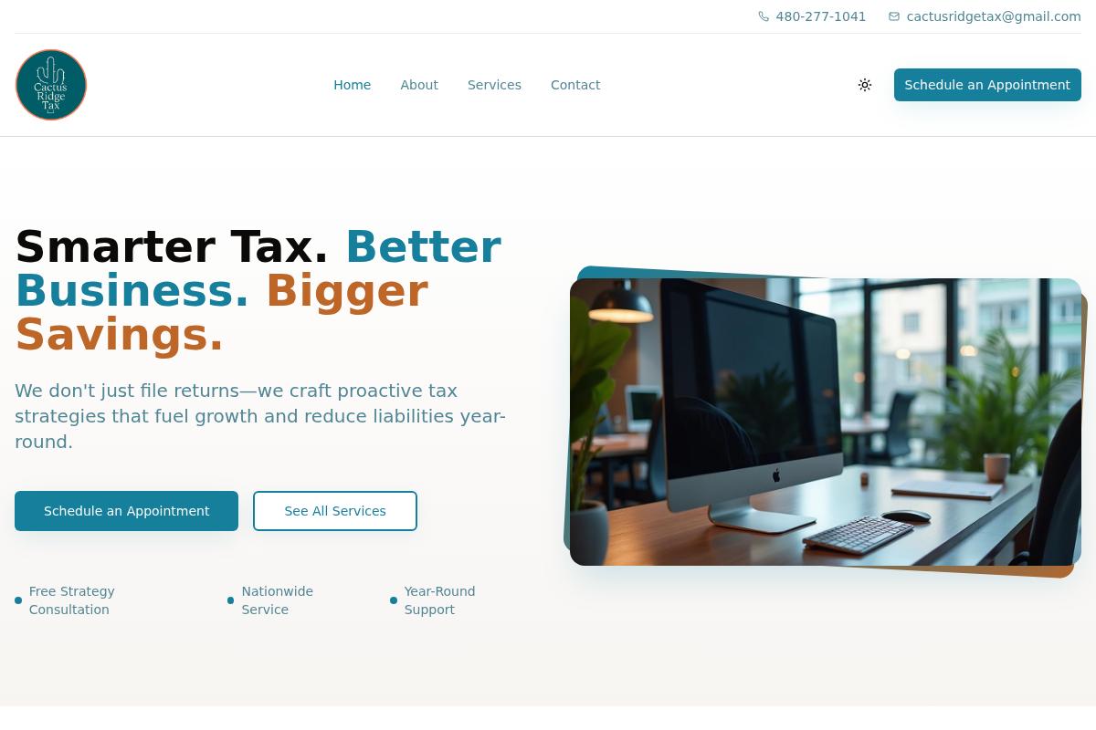 Screenshot of Cactus Ridge Tax website