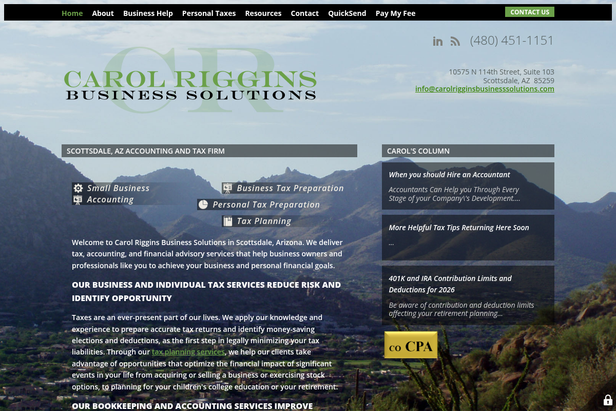 Screenshot of Carol Riggins Business Solutions website